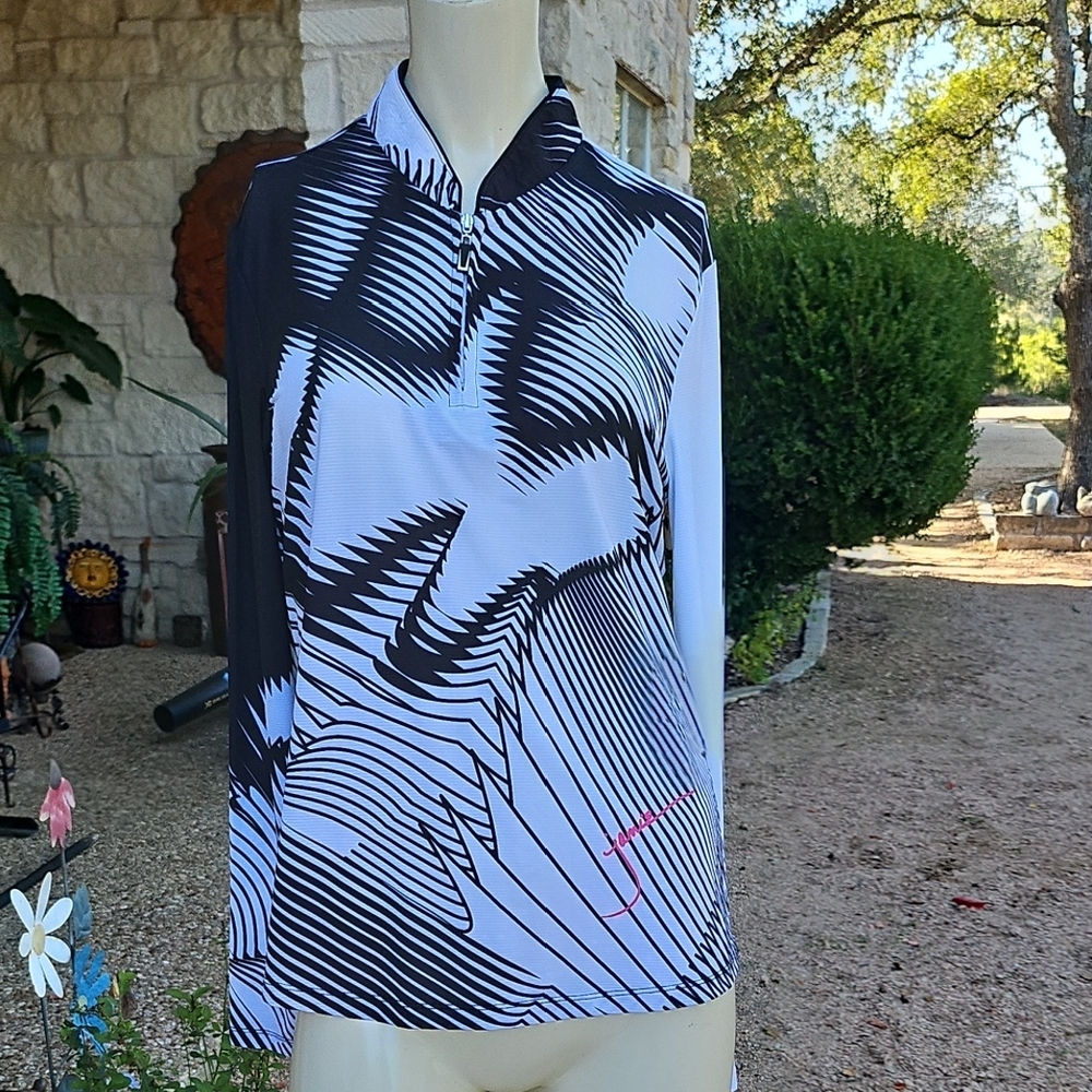 Women's Sunsense Jamie Sadock  SPF Sun Protection Shirt Sz S Black White